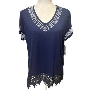 Allison Daley Navy Top with Embroidery